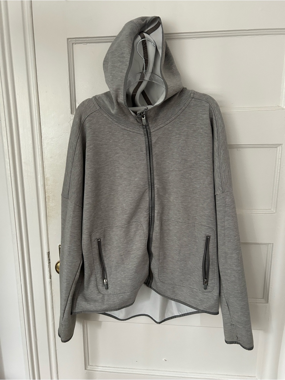 GAP GapFit Breathe Hooded zip sweatshirt, women's large, light gray